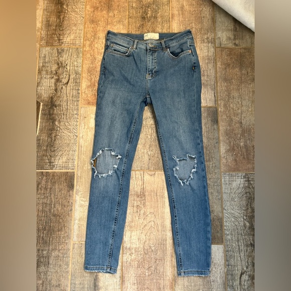 FREE PEOPLE High Rise Busted Knee Mid Stone Blue Skinny Jeans - Picture 3 of 8